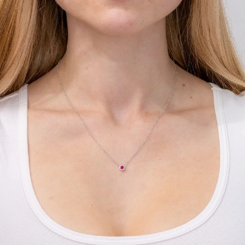 Pixie wing necklaces-Mini Ruby Diamond Halo Necklace