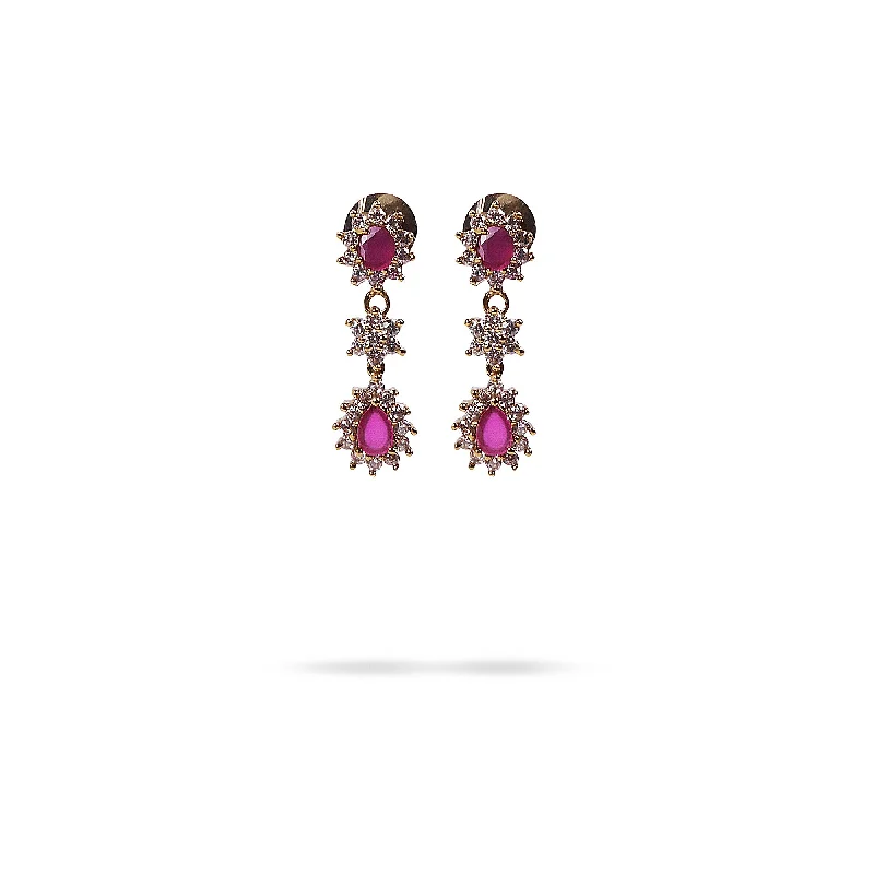 Wide tier earrings-Teardrop Star Cubic Zirconia Earrings in Ruby