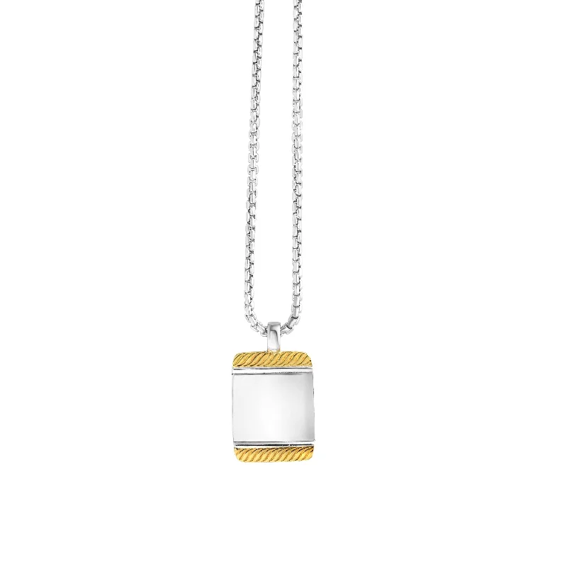 Shiny gold necklaces-Sterling Silver, 18K Gold Tag Necklace