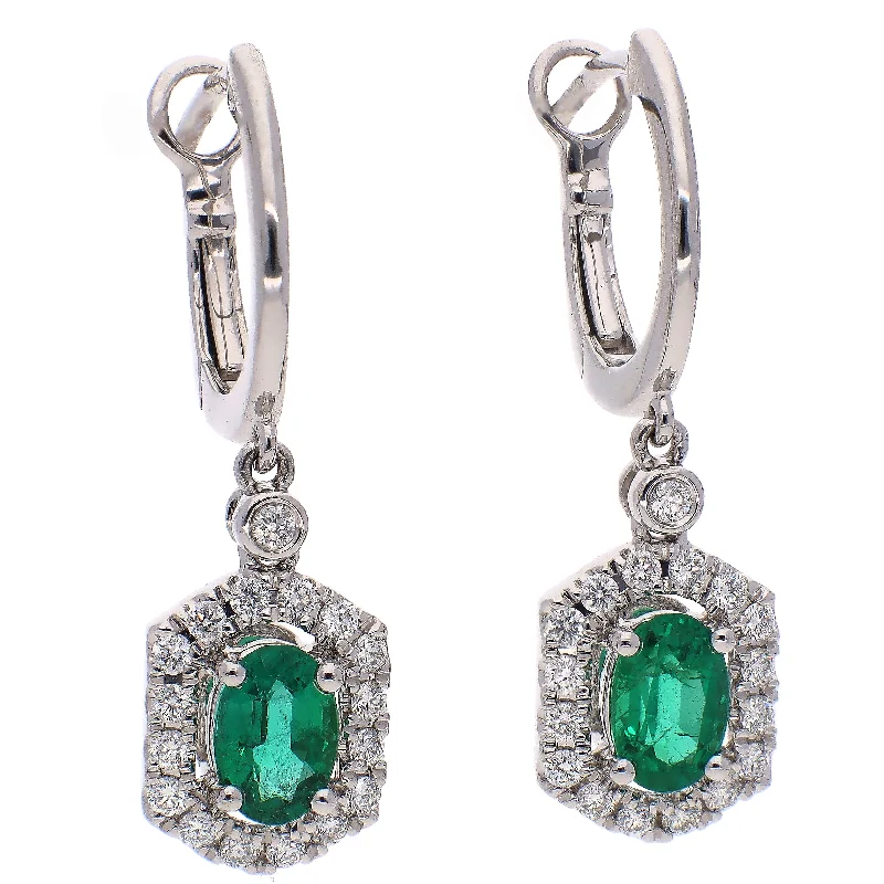 Bead-woven earrings-14K White Gold Emerald and Diamond Earrings