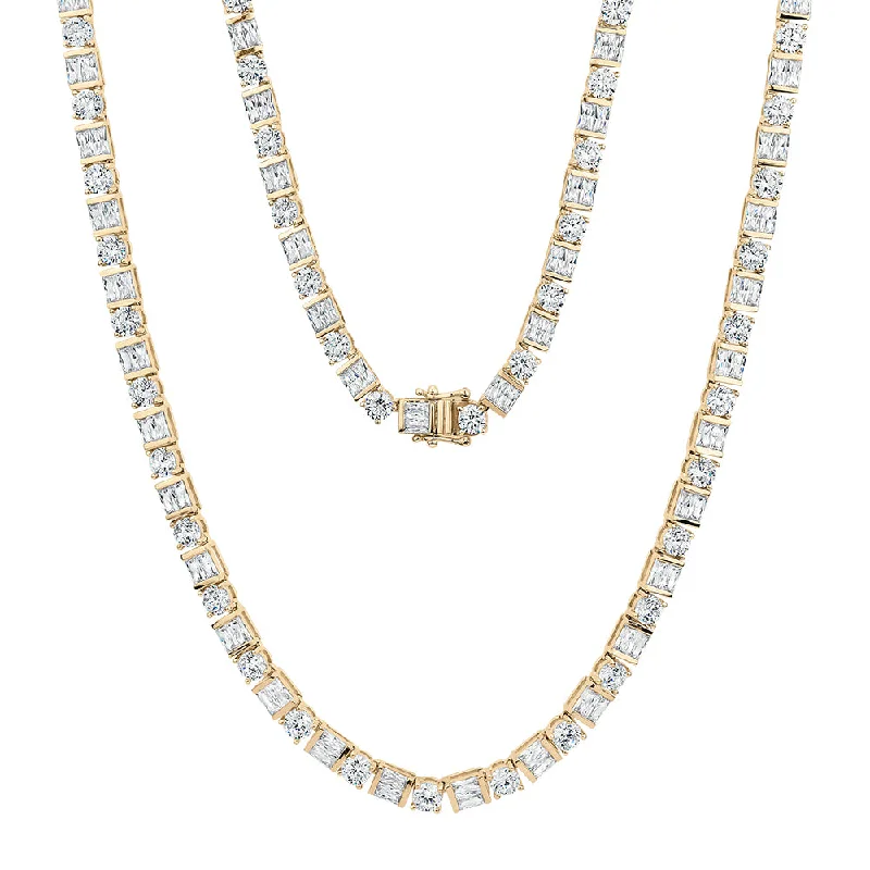 Woven thread necklaces-Round Brilliant and Baguette tennis necklace with 22 carats* of diamond simulants in 10 carat yellow gold