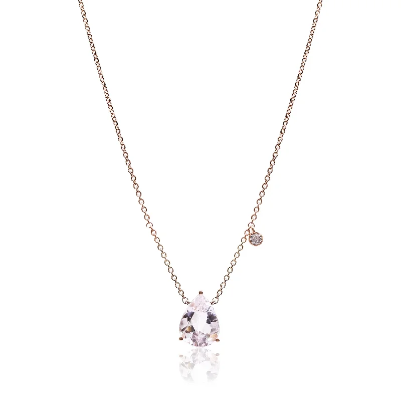 Coil knot necklaces-18K ROSE GOLD TEARDROP MORGANITE PENDANT WITH DIAMOND ACCENT NECKLACE