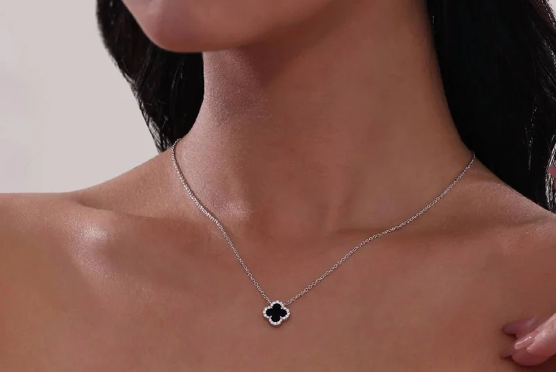 Lace choker necklaces-0.49 Ctw Halo Necklace In Black Onyx/silver