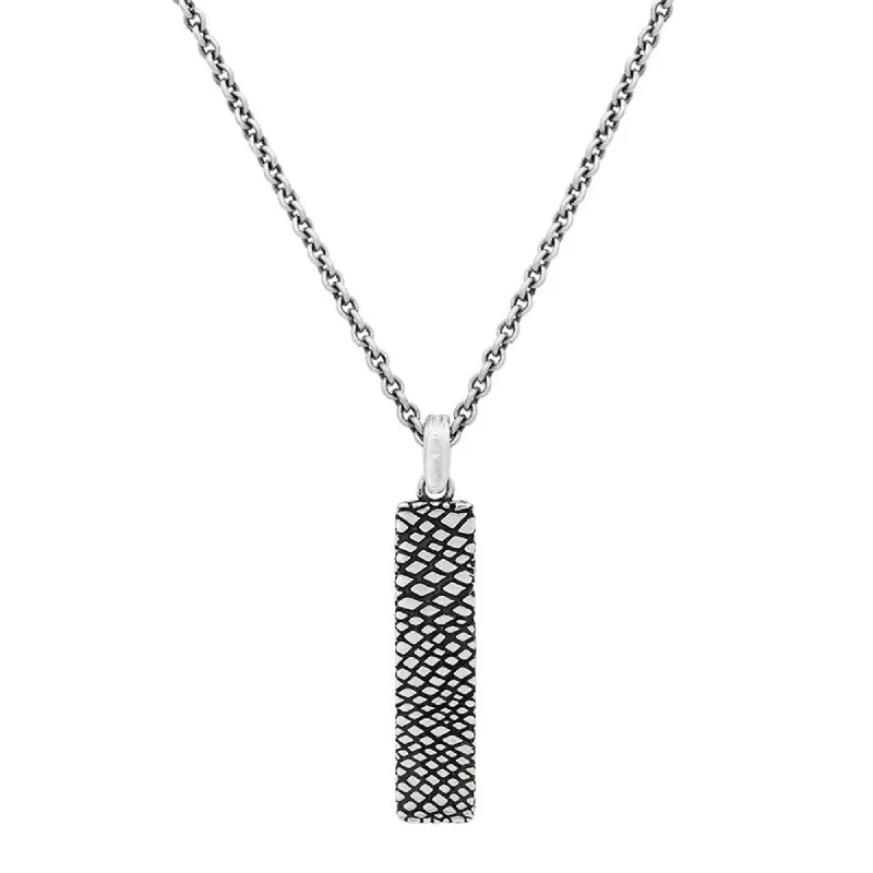 Floral design necklaces-JOHN VARVATOS MEN'S STERLING SILVER SNAKESKIN TEXTURE PENDANT NECKLACE