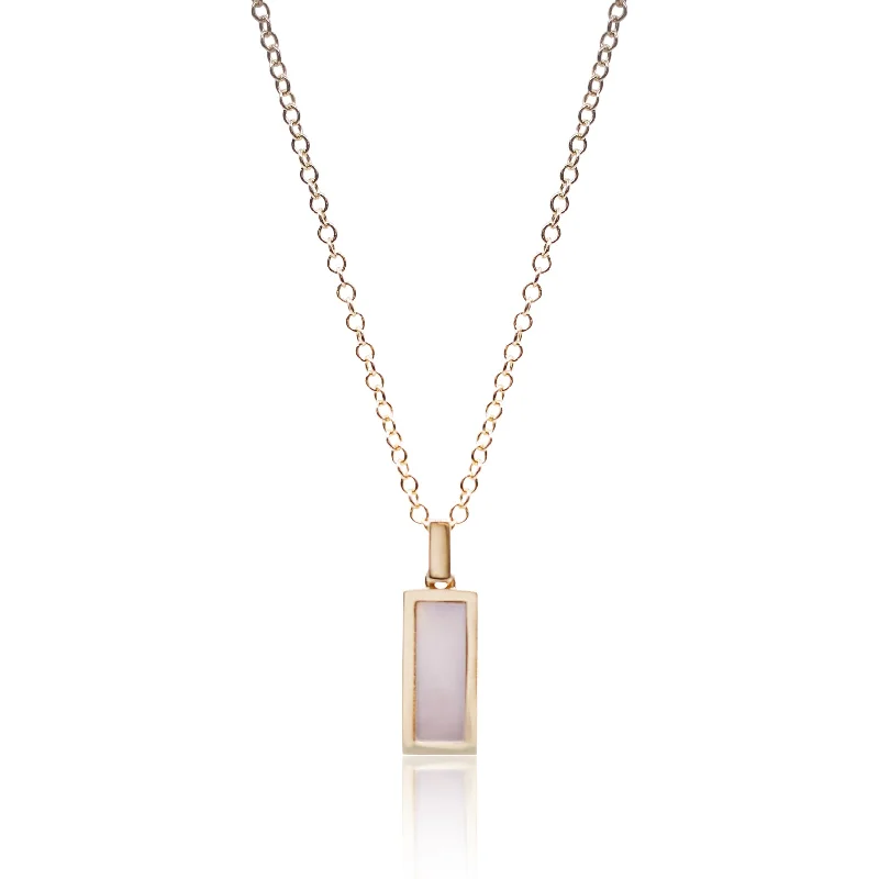 Spinel necklaces-18K YELLOW GOLD RECTANGULAR MOTHER-OF-PEARL INLAY BAR PENDANT NECKLACE