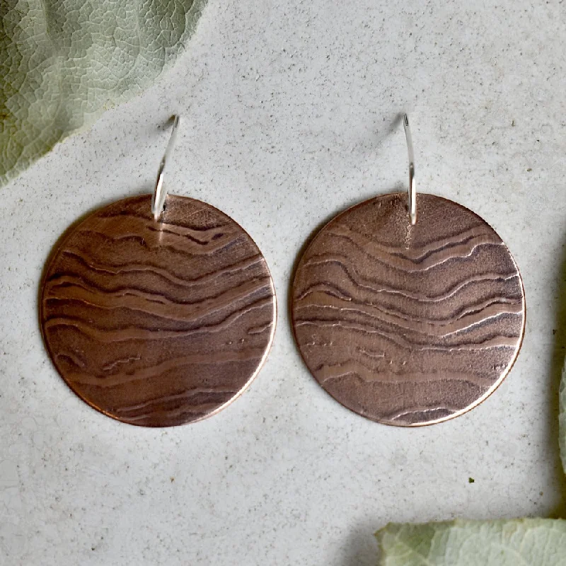 Light drop earrings-Agate Pattern Large Copper Disc Drop Earrings