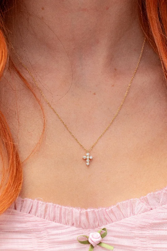 Bear charm necklaces-Baby Diamond Cross