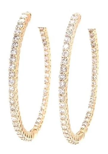 Slim pearl earrings-14 Karat Yellow Large Hoop Diamonds Earrings