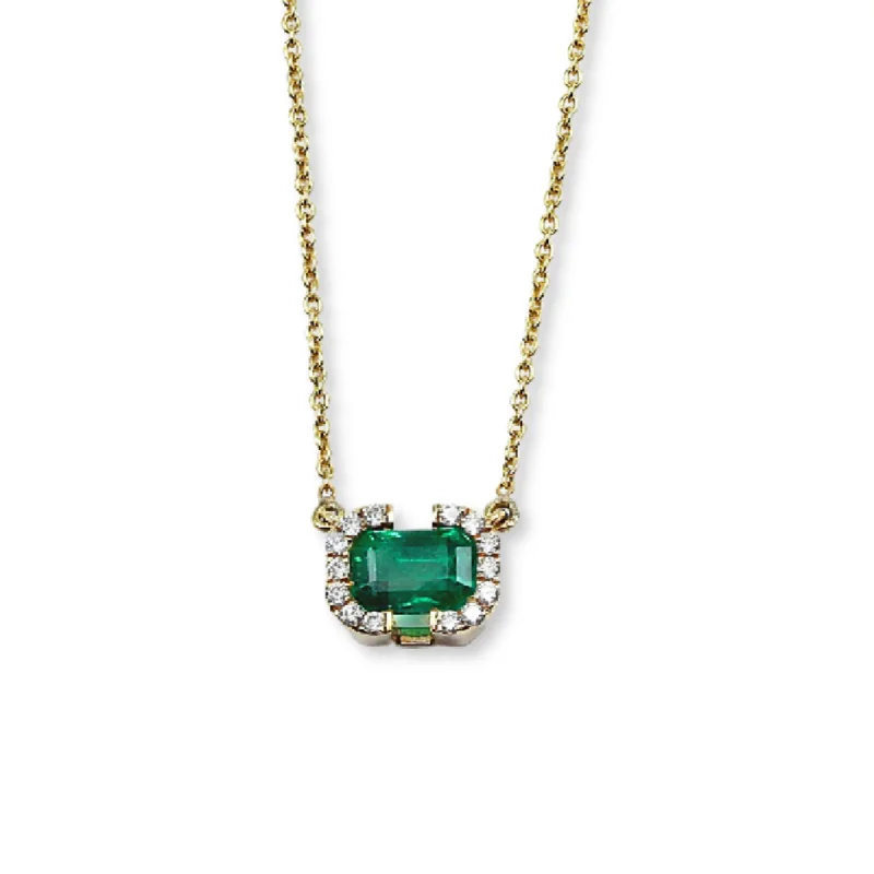 Silk tassel necklaces-Exclusively by Nina 18K Yellow Gold Emerald-Cut Emerald and Diamond Necklace