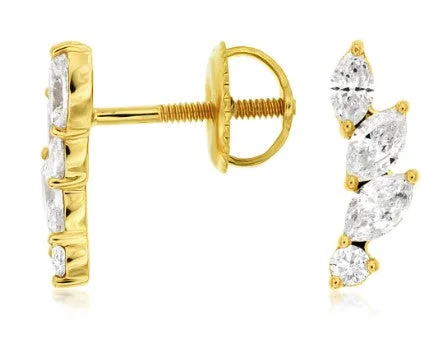 Aged coin earrings-14 Karat Yellow Climber Diamond Earrings