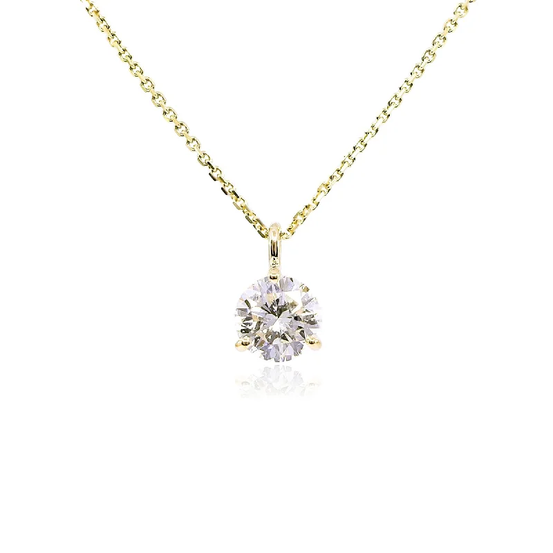 Shiny druzy necklaces-14K YELLOW GOLD ROUND DIAMOND SOLITAIRE PENDANT NECKLACE - 1.09CT