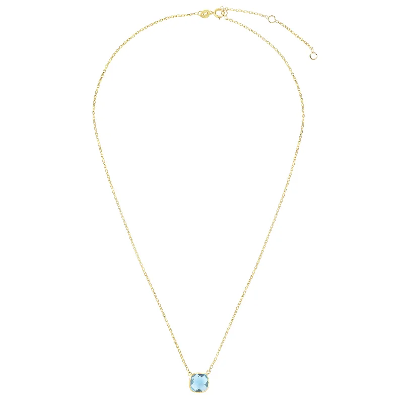 Nova star necklaces-14kt Gold 17 inches Yellow Finish Extendable Colored Stone Necklace with Spring Ring Clasp with 2.5000ct 8x8mm Cushion Sky Blue Topaz