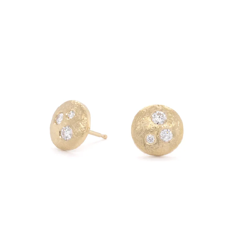 Square stud earrings-'Boulder' Dancing Diamond Round Stud Earrings