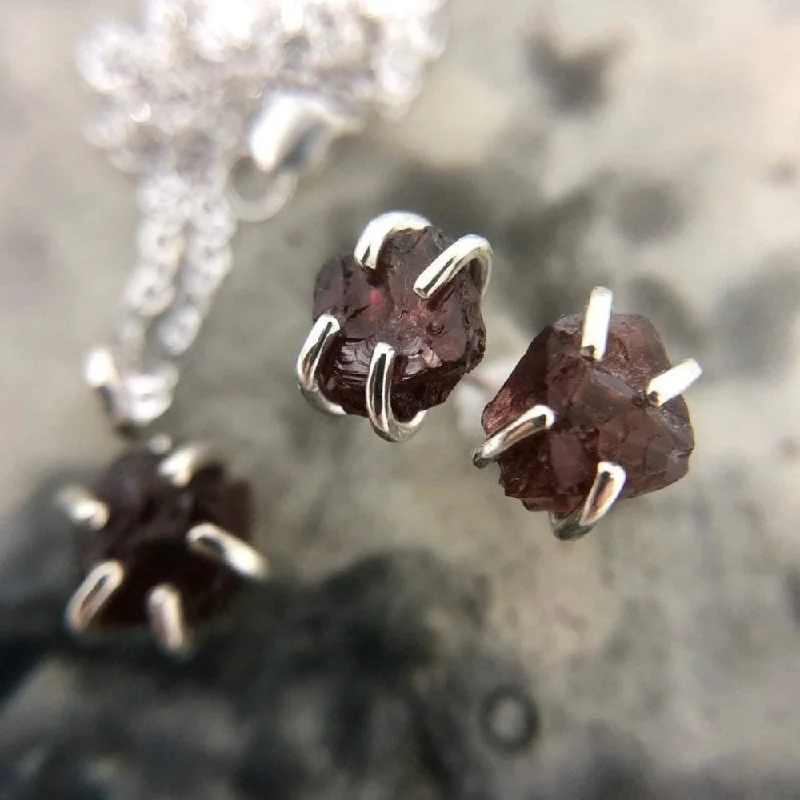 Light gem earrings-Raw Garnet Stud Earrings