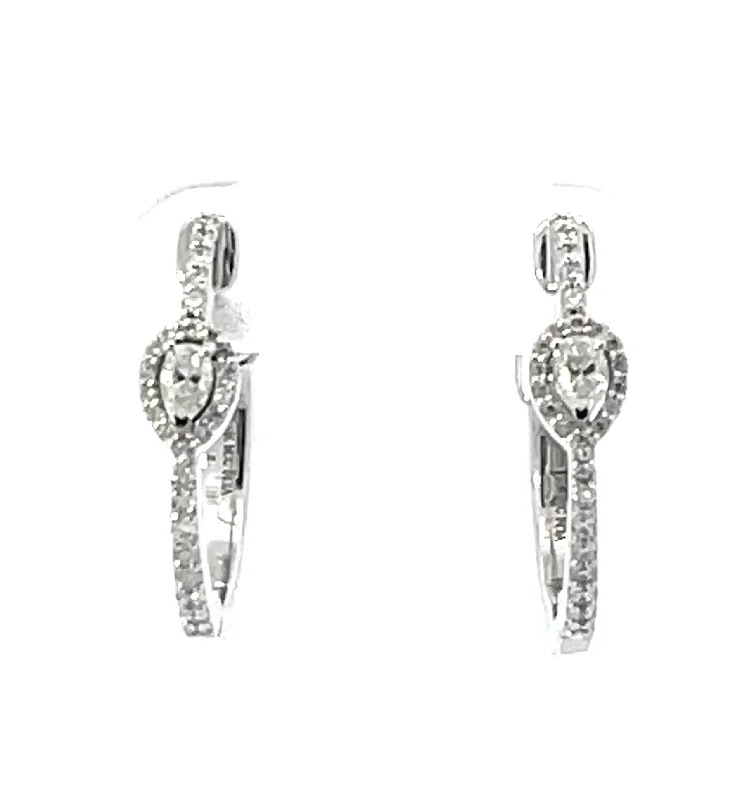 Tiered drop earrings-14 Karat White Small Hoop Diamonds Earrings