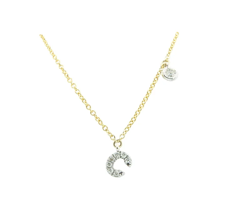 Oval drop necklaces-14Kt White And Yellow Gold Diamond Initial C Necklace