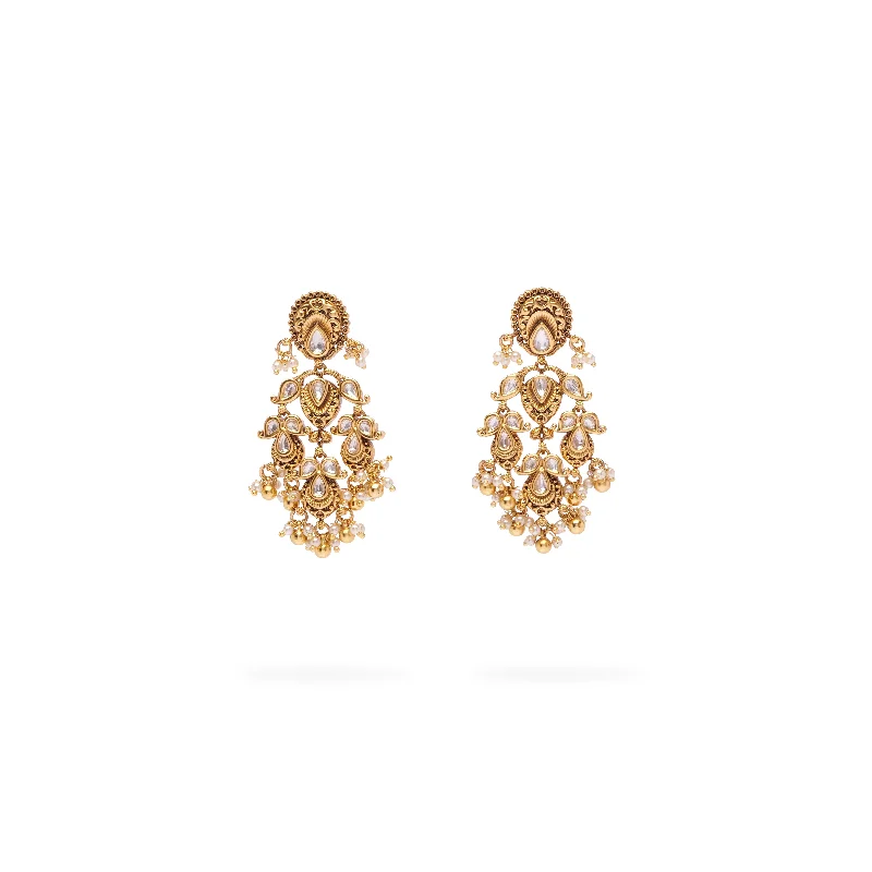 Lily motif earrings-Janaki Kundan Earrings in White