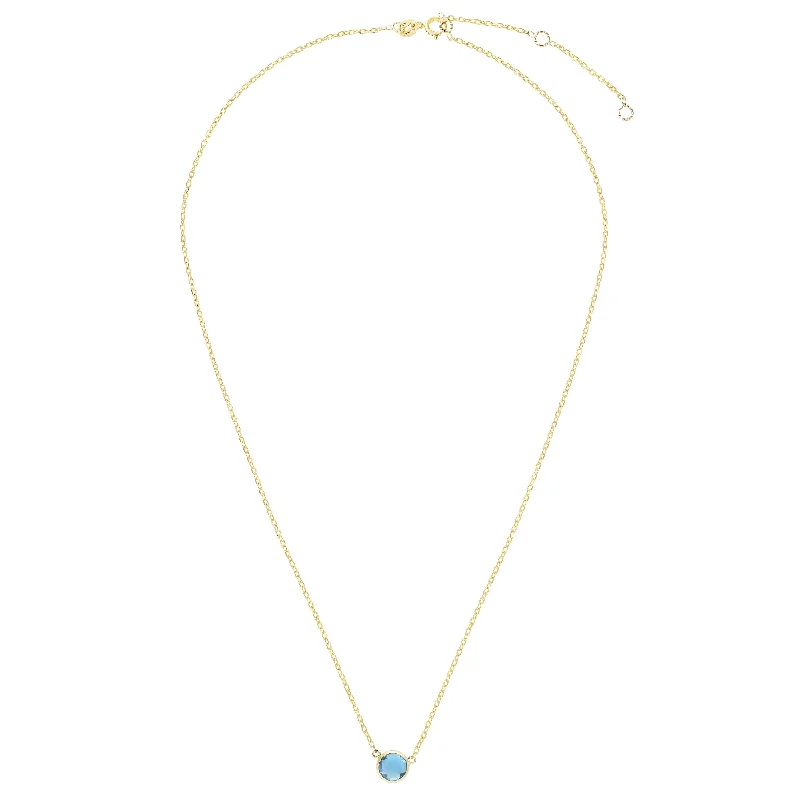 Sapphire gem necklaces-14kt Gold 17 inches Yellow Finish Extendable Colored Stone Necklace with Spring Ring Clasp with 0.9000ct 6mm Round Blue Topaz