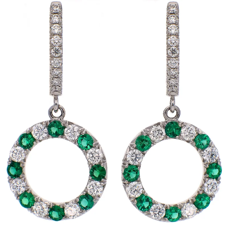 Oak wood earrings-18K White Gold Diamond and Emerald Drop Earrings