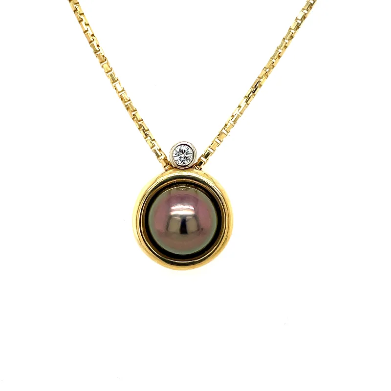 Ruby drop necklaces-ESTATE 14K Two-tone Gold Black Pearl & Diamond Accent Necklace