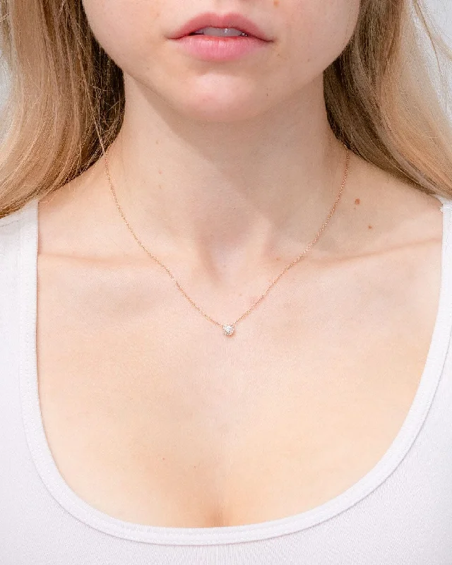 Poppy motif necklaces-Mini Diamond Halo Necklace Rose Gold