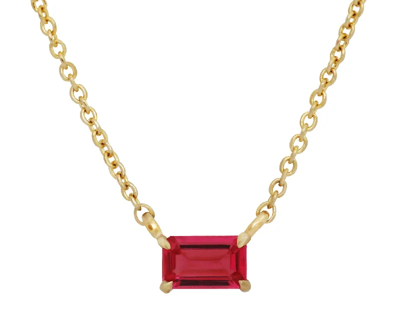 Fine-line necklaces-Pink Spinel Baguette Necklace