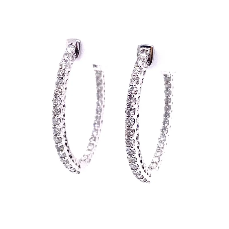 Tiny star earrings-14 Karat White Medium Hoop Diamonds Earrings