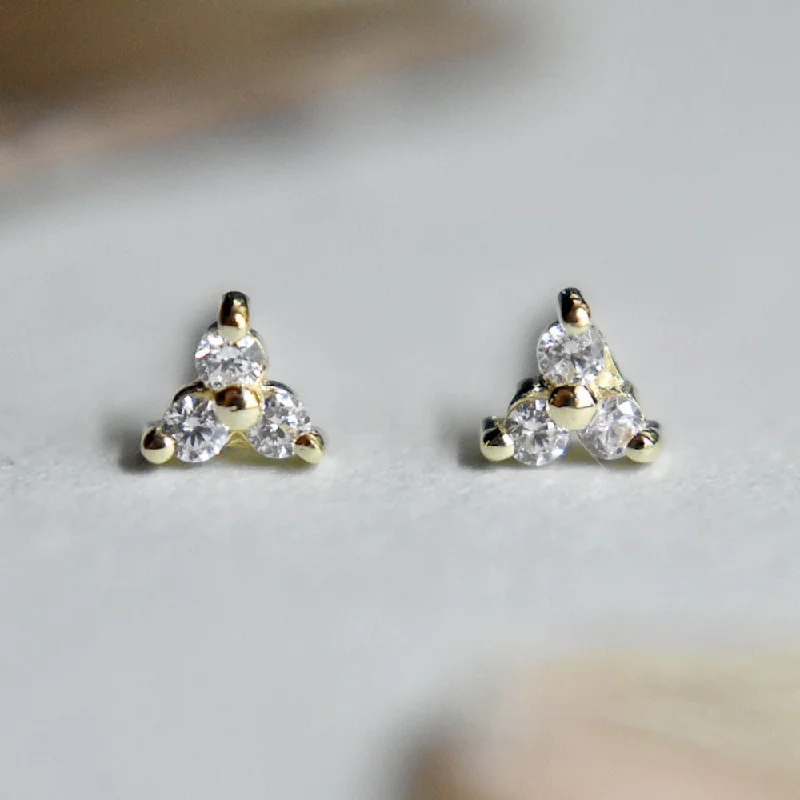 Solid hoop earrings-Triple CZ Triangle Stud