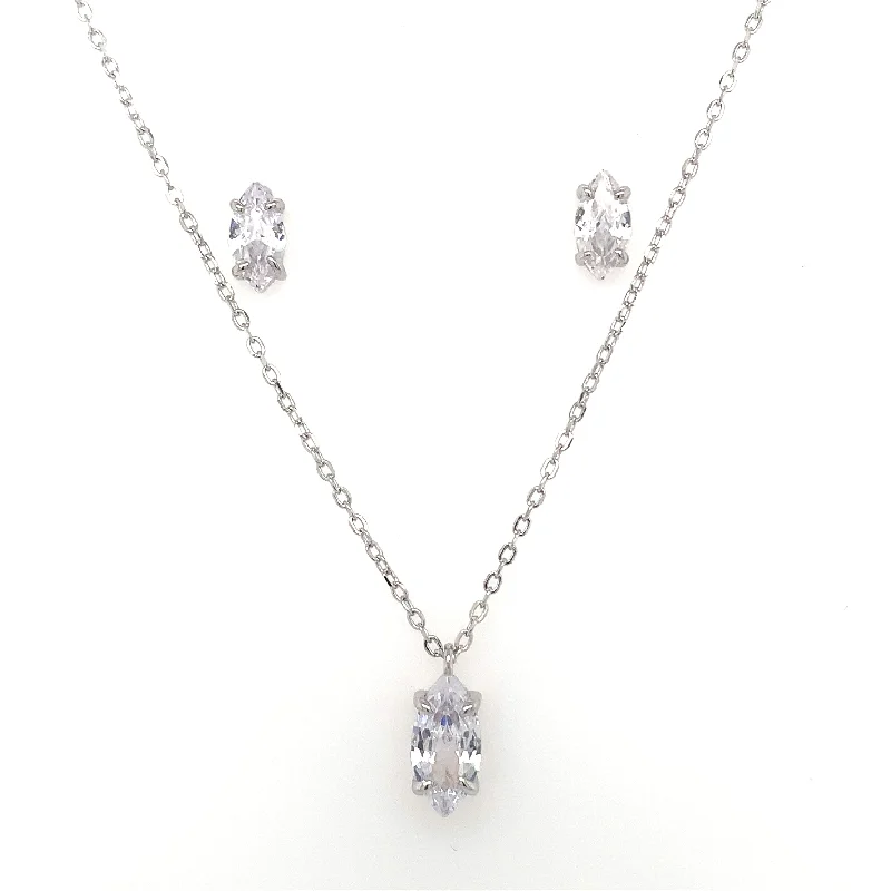 Morganite earrings-Sterling Silver Cz Marquise Earring And Pendant Set