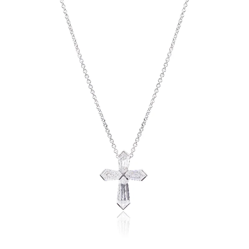 Crow feather necklaces-14K White Gold Diamond Cross Necklace, 1.60ctw