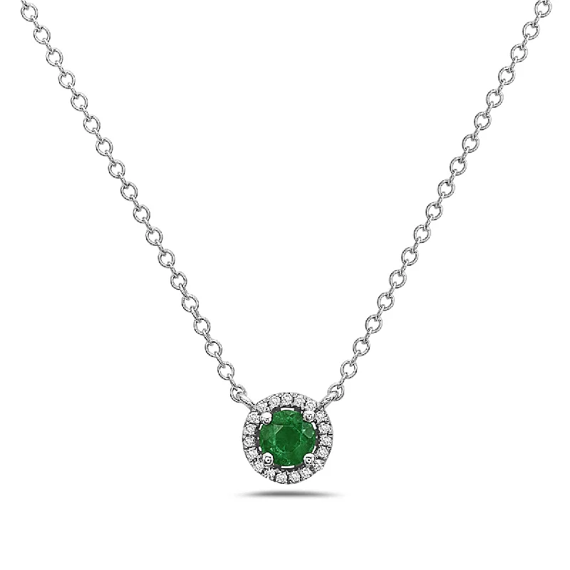 Thin beaded necklaces-Emerald And Diamond Halo Necklace