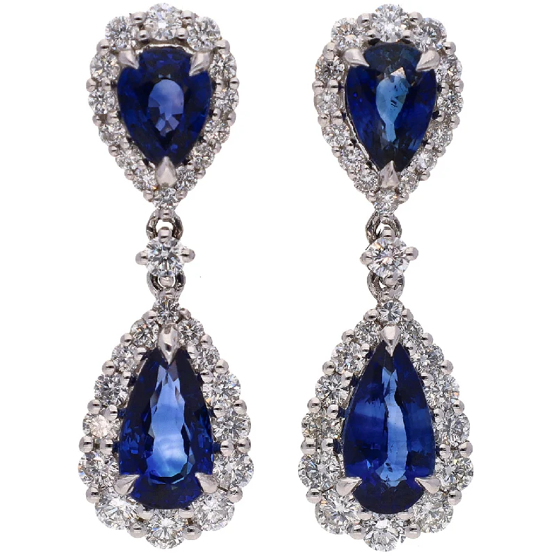 Graceful design earrings-18K White Gold 5.00tcw Sapphire and 2.50tcw Diamond Earrings