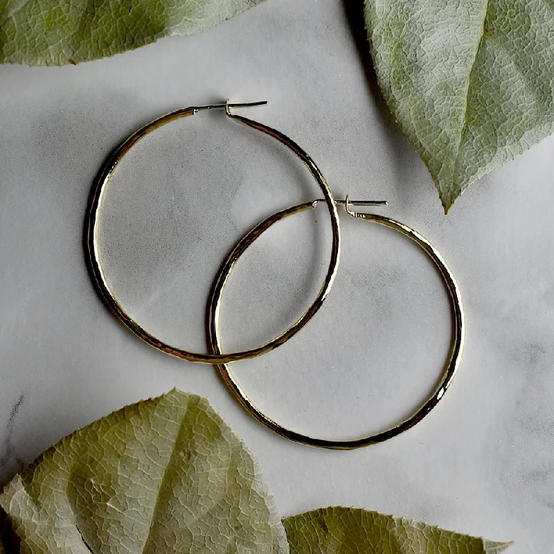 Wide statement earrings-Hammered Hoop Earrings