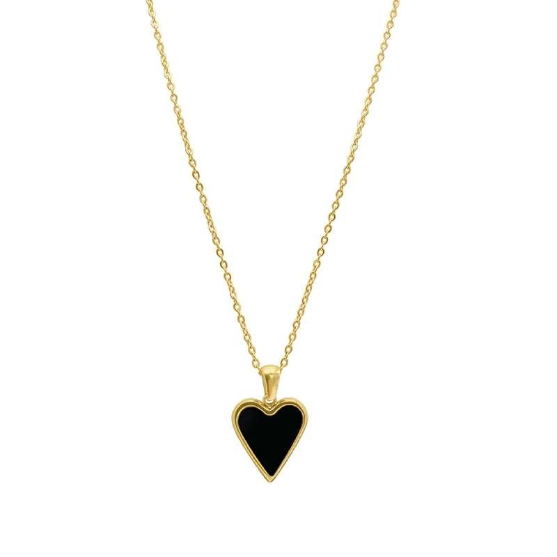 High shine necklaces-Tarnish Resistant 14k Gold Plated Black Heart Necklace