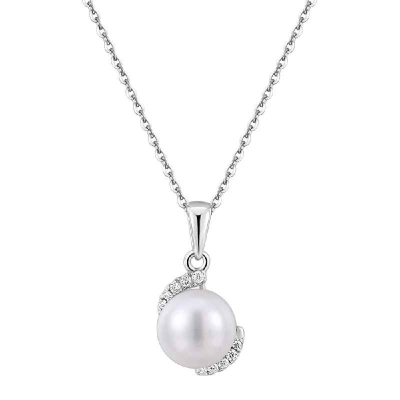 Suspended gem necklaces-Cultured freshwater pearl necklace in sterling silver