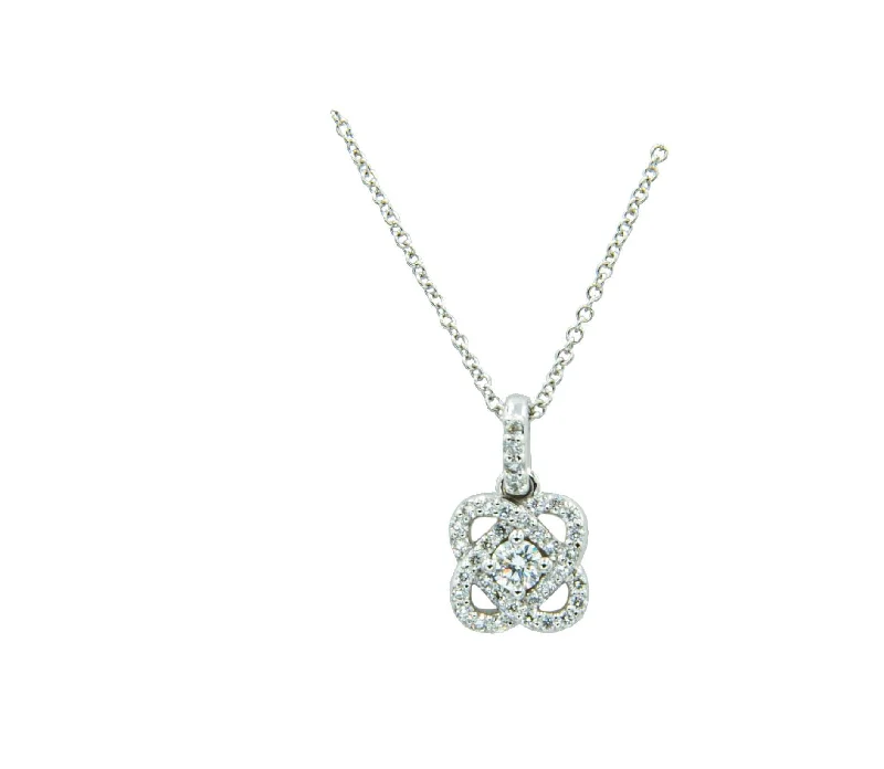 Oak wood necklaces-14Kt White Gold Diamond Knot Pendant With Round Center Diamond & 40 Round Side Diamonds