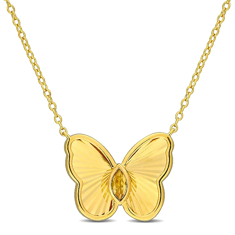 Crow feather necklaces-Mimi & Max 1/6ct TGW Marquise-Cut Citrine Butterfly Necklace with Chain Yellow Silver-17 in