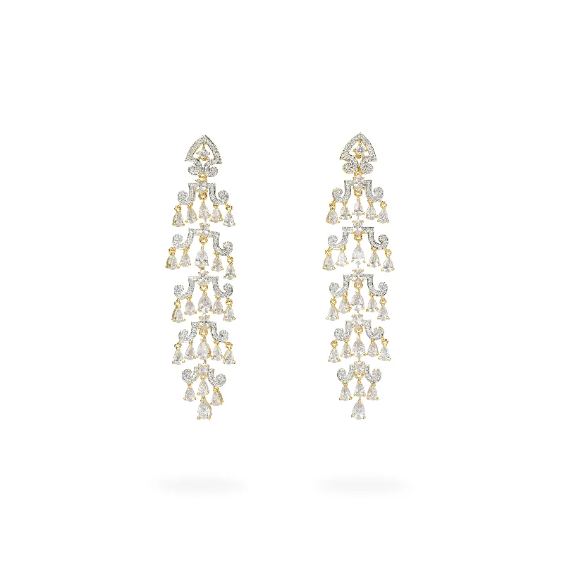 Rustic flair earrings-Delia Long Drop Cubic Zirconia Earrings in Gold