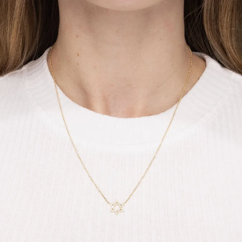 Solid bib necklaces-14k Yellow Gold Star of David Necklace