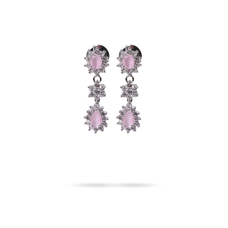 Bead-woven earrings-Teardrop Star Cubic Zirconia Earrings in Light Pink