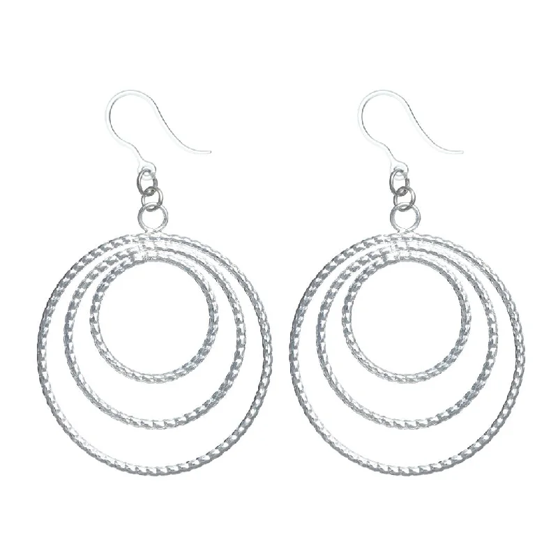 Silver Stacked Hoop Dangles Hypoallergenic Earrings for Sensitive Ears Made with Plastic Posts