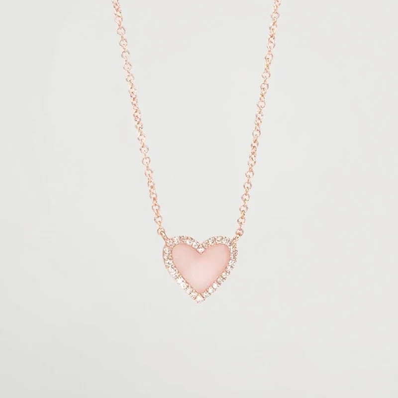 Java style necklaces-Pink Opal Heart Necklace Rose Gold