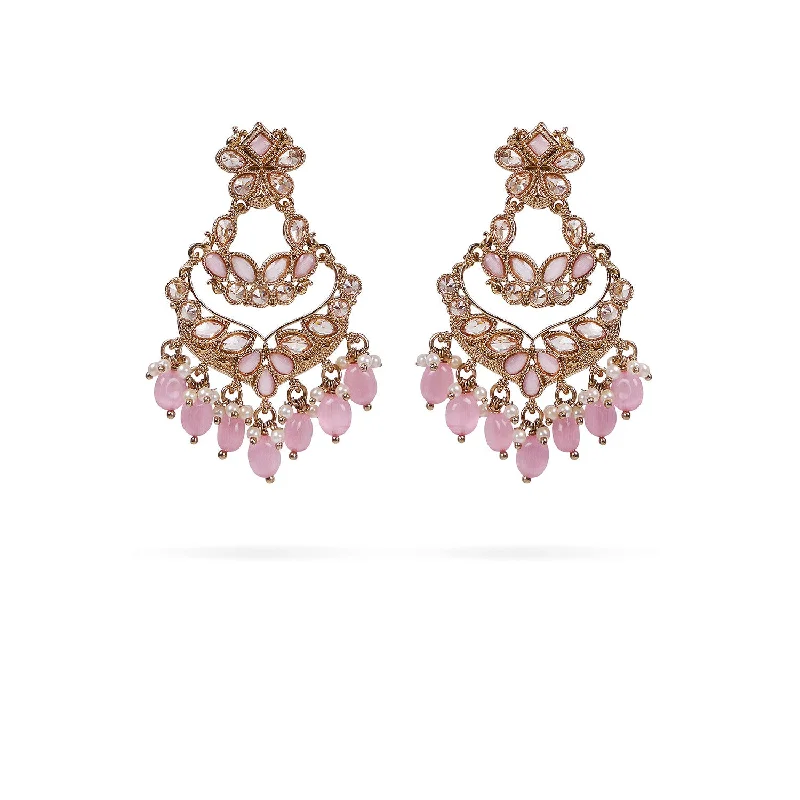 Light bead earrings-Double Layer Chandbali Earrings in Light Pink