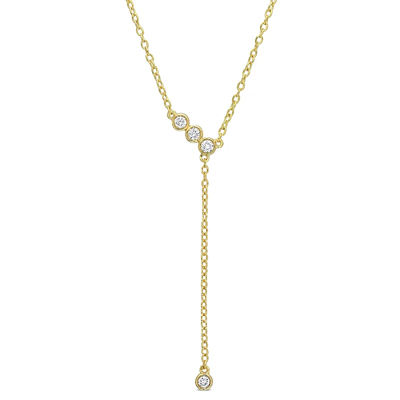 Mist glass necklaces-Created Forever 1/8ct TW Lab-Grown Diamond Lariat Necklace 18k Yellow Silver-17 in