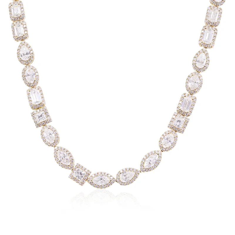 Deep bib necklaces-18K YELLOW GOLD 17-INCH MIXED CUT DIAMOND NECKLACE 11.87CTW