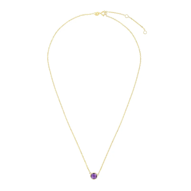 Old medallion necklaces-14kt Gold 17 inches Yellow Finish Extendable Colored Stone Necklace with Spring Ring Clasp with 0.9000ct 6mm Round Purple Amethyst