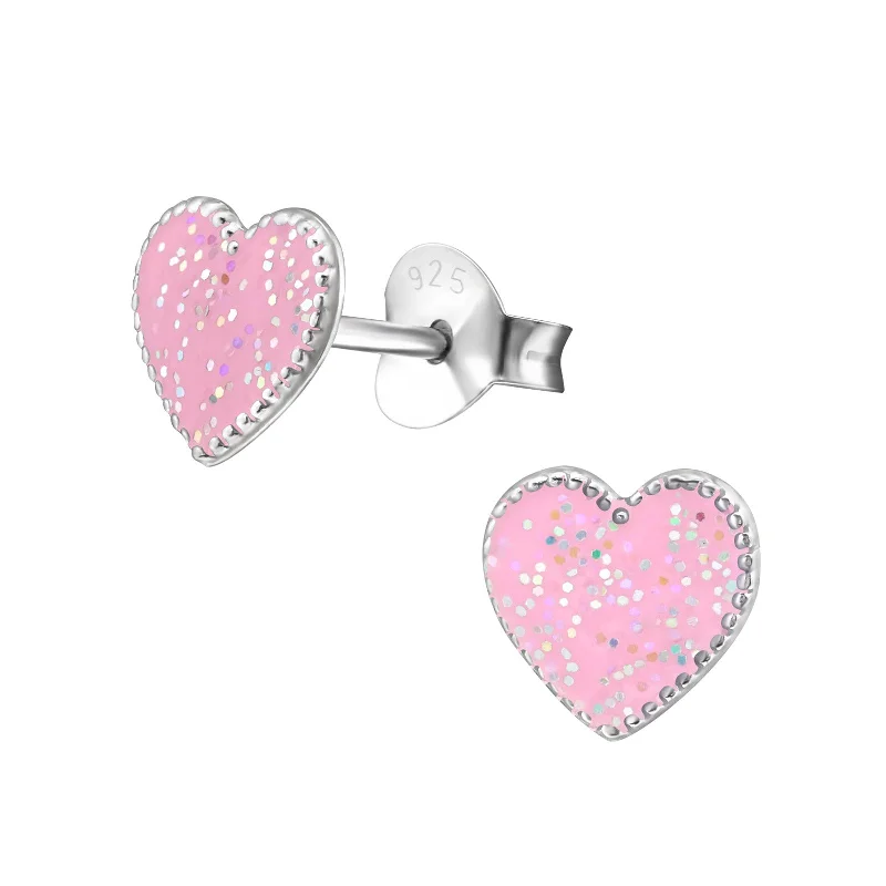 Whimsical pair earrings-Children’s Sterling Silver Pink Glitter Earring’s