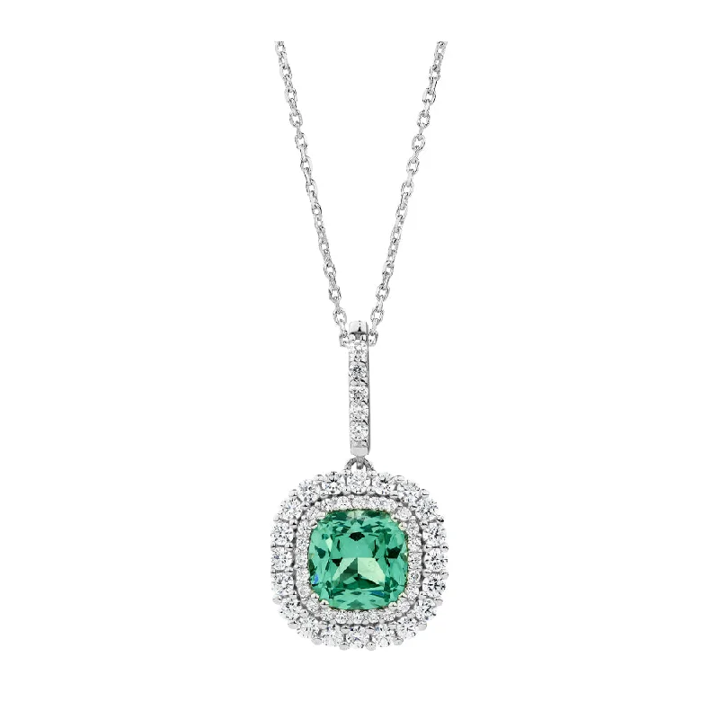 Mystic eye necklaces-Halo necklace with ocean green simulant and 0.67 carats* of diamond simulants in sterling silver