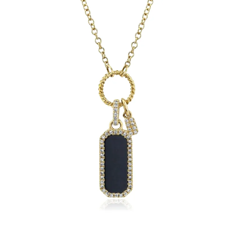 Bright stone necklaces-SHY CREATION 14K YELLOW GOLD ONYX AND DIAMOND DOG TAG PENDANT NECKLACE