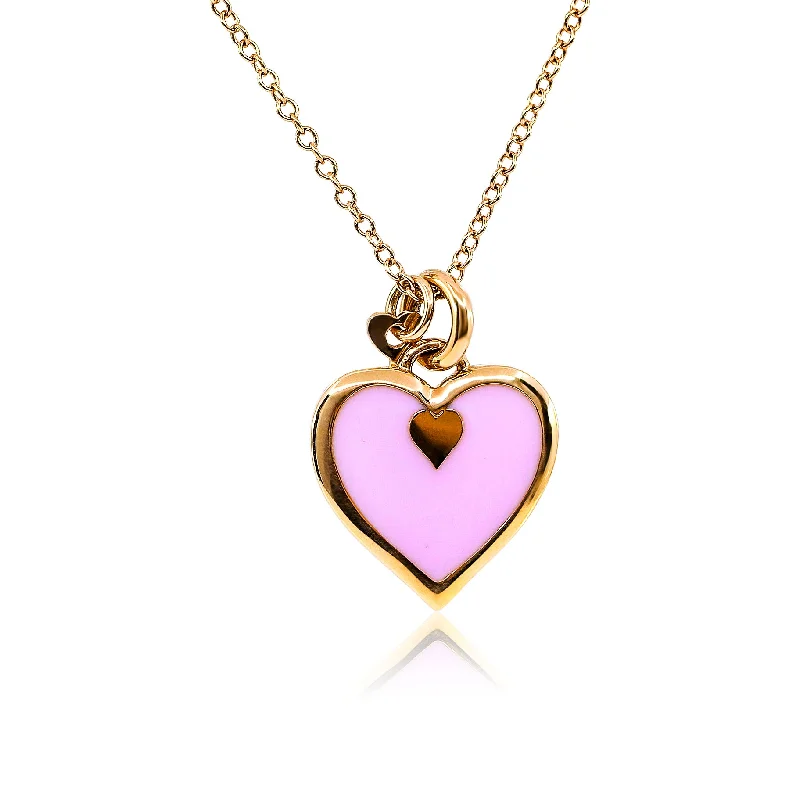 Nova star necklaces-18K ROSE GOLD ENGRAVED PINK ENAMEL HEART AND KEY PENDANT NECKLACE